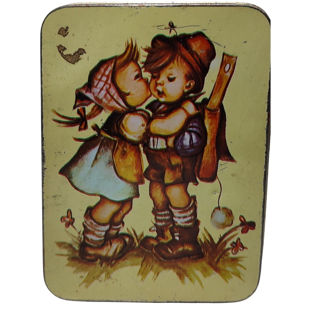 Giftco Hummel Girl Kissing Boy‎ Tin with Lid Decorative Vintage Five Inches